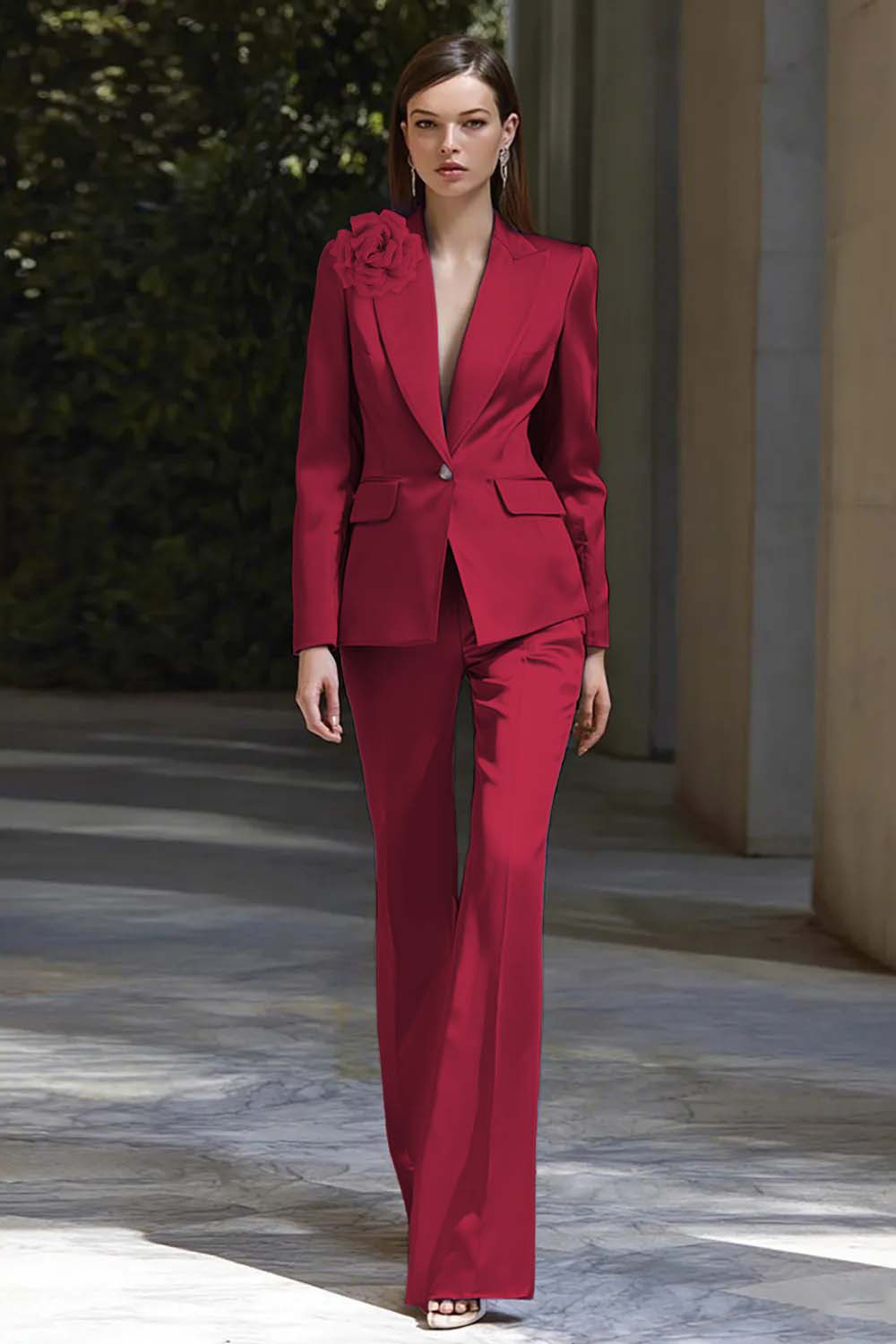 Lilac 3D Flower Satin 2 Piece Peak Lapel Business Suits