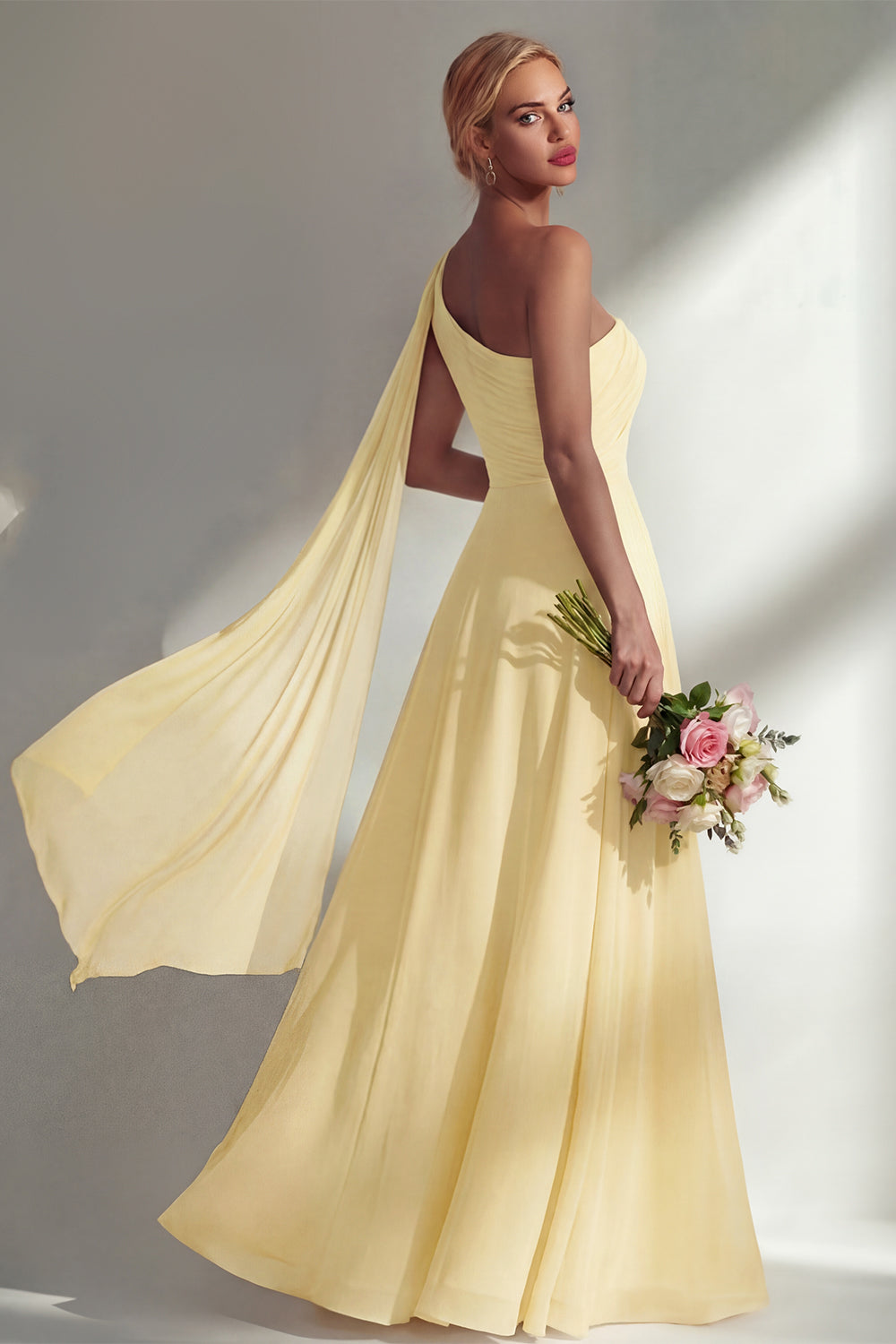 Burgundy One Shoulder Backless Ruched Long Bridesmaid Dress with Slit