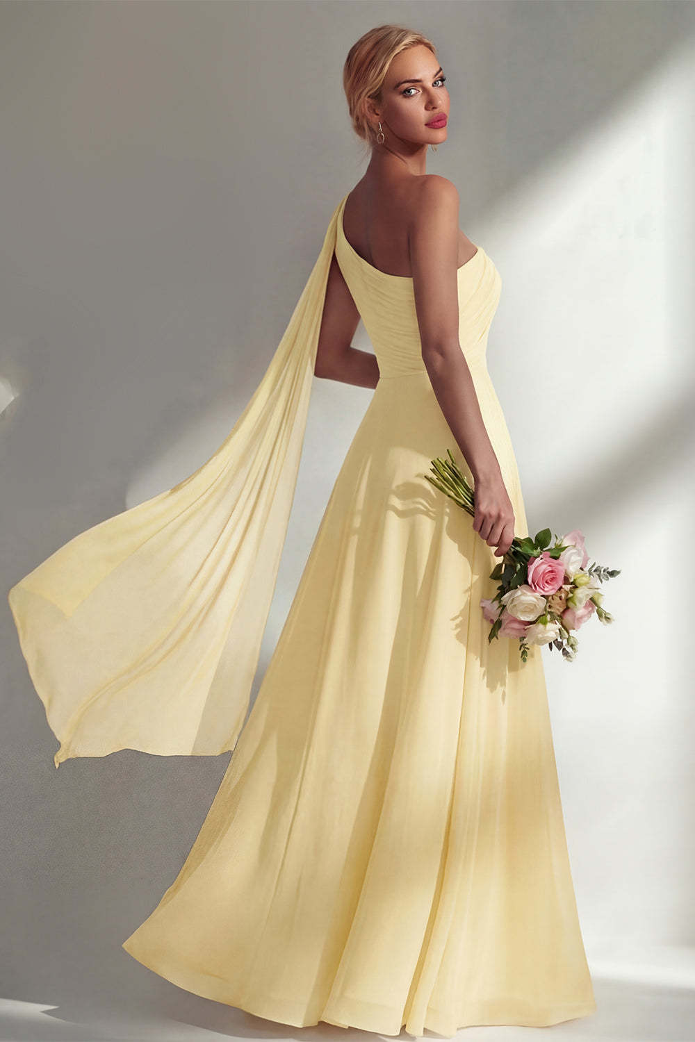 Burgundy One Shoulder Backless Ruched Long Bridesmaid Dress with Slit