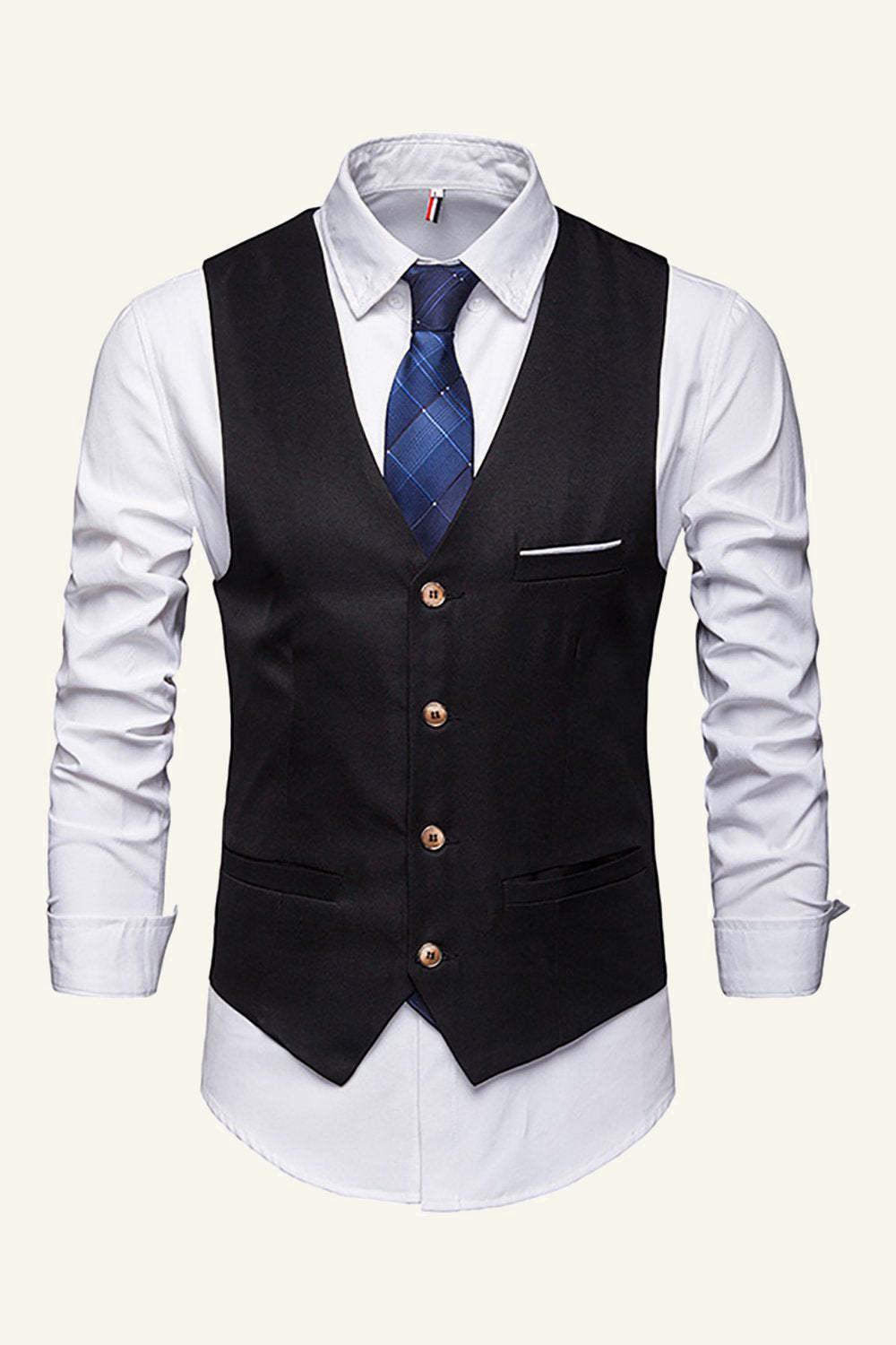 Leely Black Lapel Single Breasted Men's Suit Vest