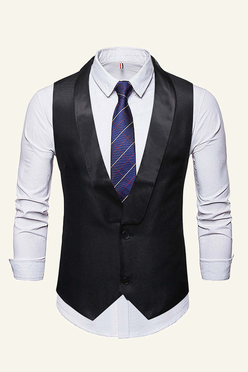 Leely Black Single Breasted Shawl Lapel Men's Vest