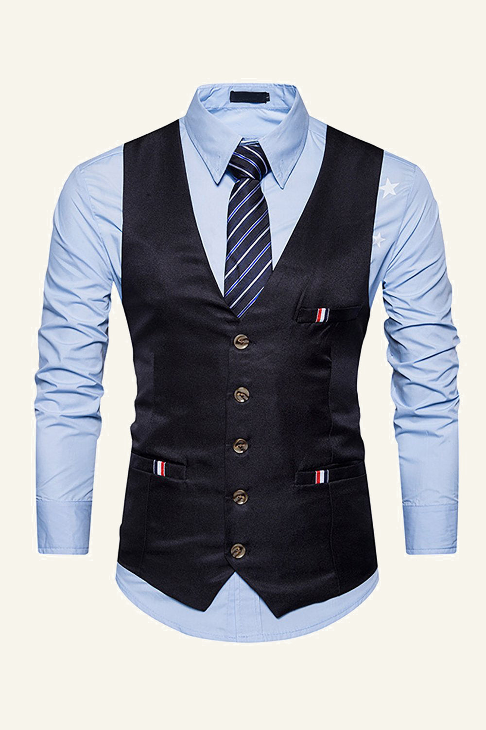 Leely Black Single Breasted Lapel Men's Black Vest
