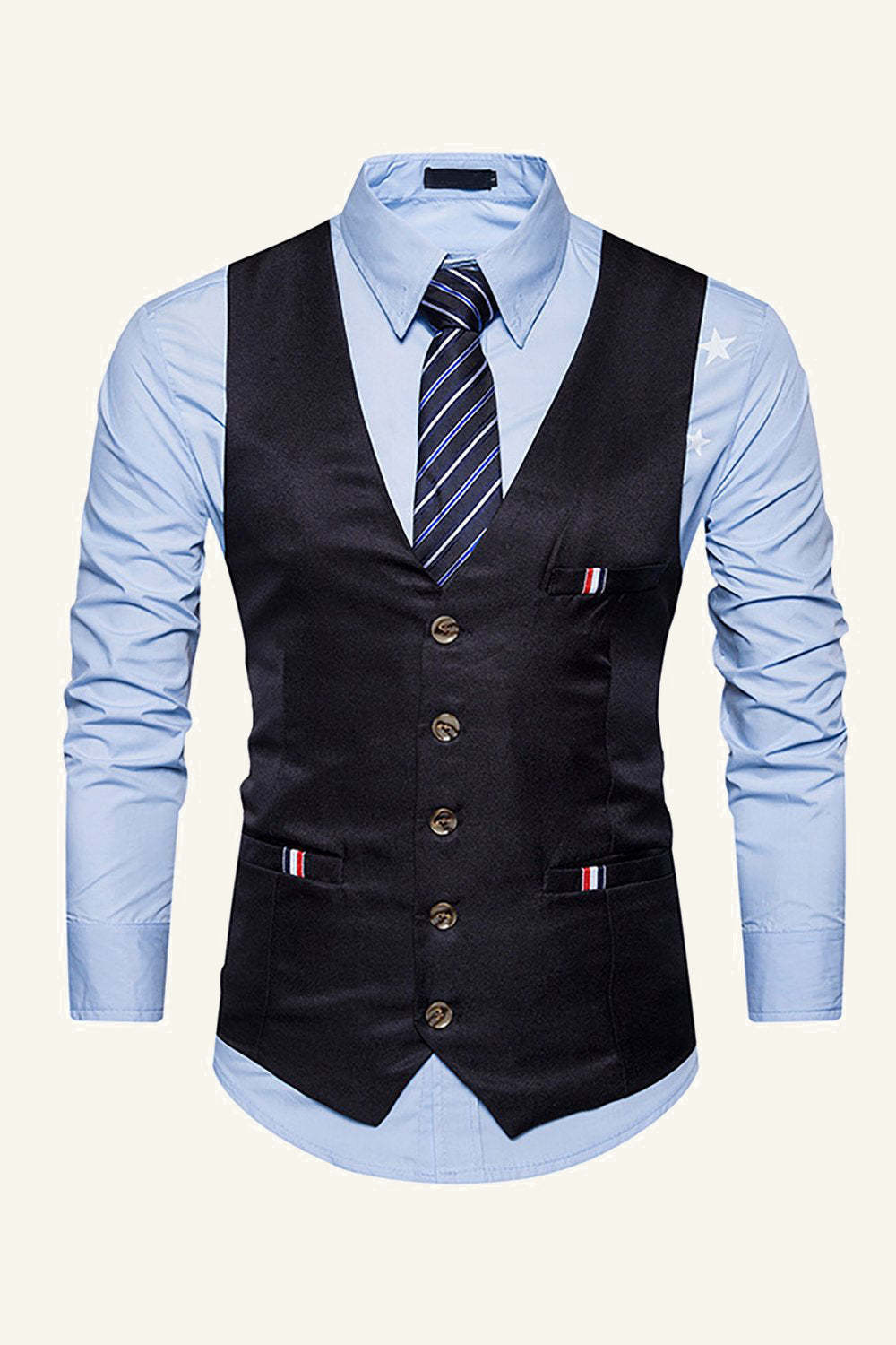 Leely Black Single Breasted Lapel Men's Black Vest