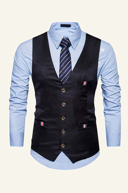 Leely Black Single Breasted Lapel Men's Black Vest
