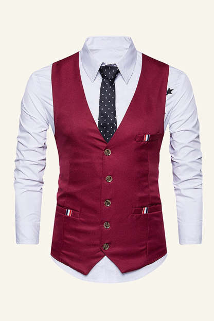 Black Single Breasted Lapel Men's Black Vest