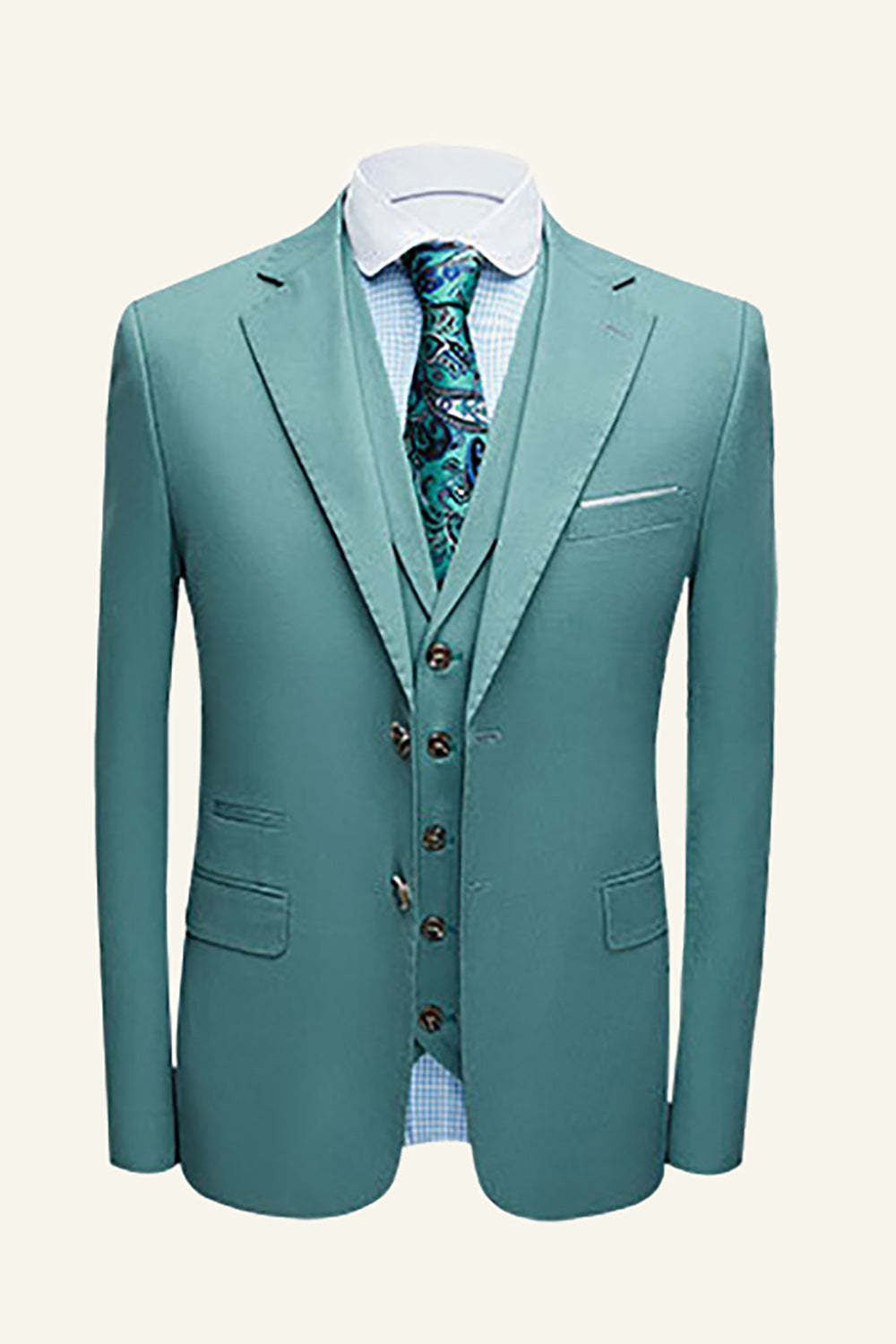 Leely Mint 3 Piece Notched Lapel Men Prom Suits Two Button Formal Tuxedo