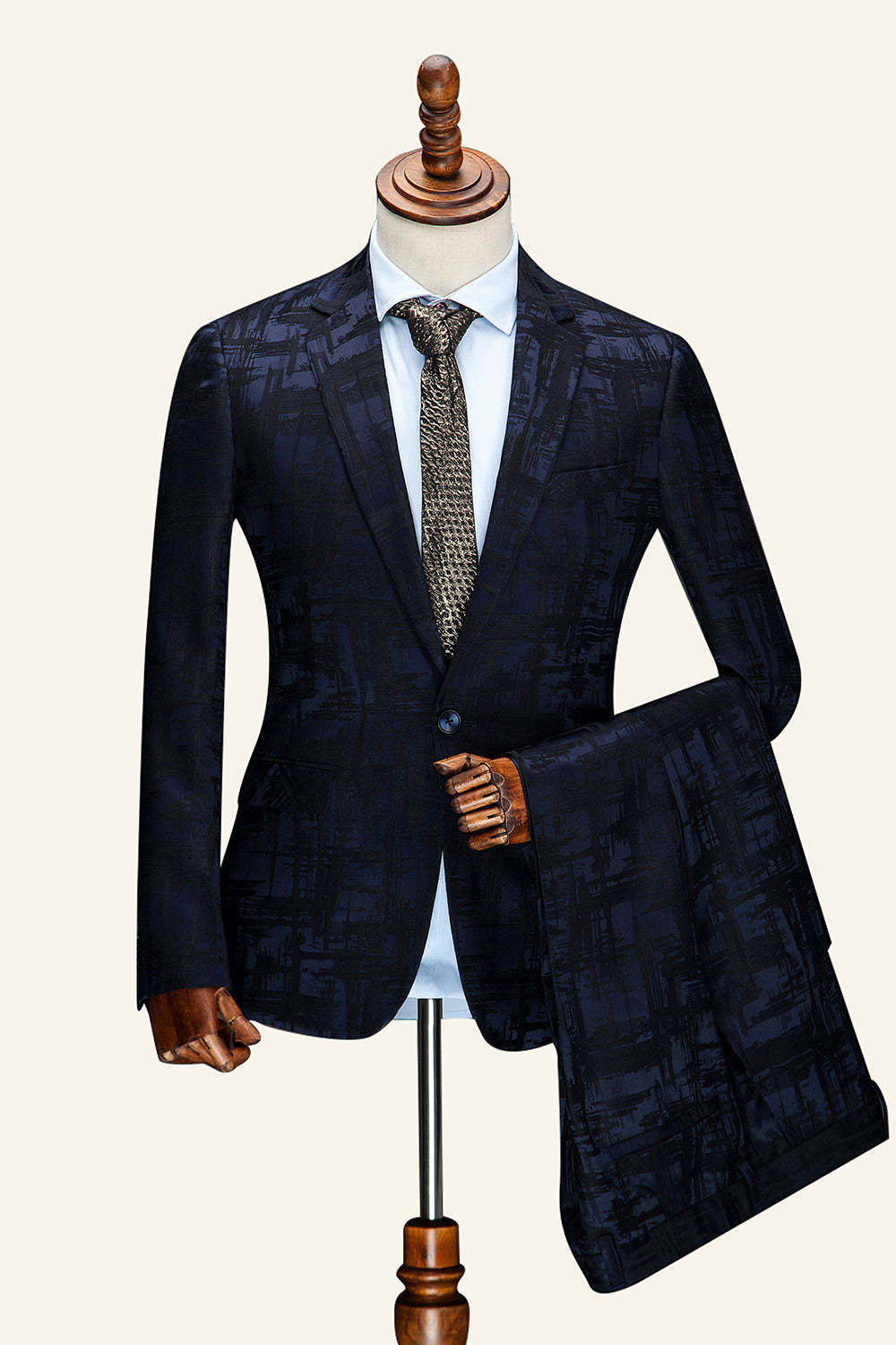 Leely Men's Suit Dark Blue Notched Lapel 2-Piece Wedding Suit