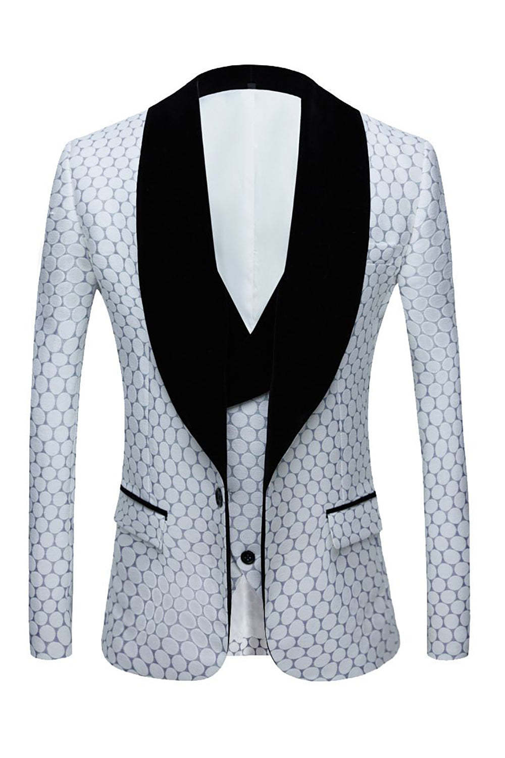 Leely Biege Dots Jacquard 2 Piece Men's Prom Suits Shawl Lapel Party Tuxedo