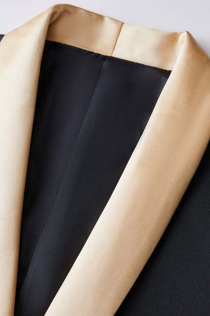 Black and Champagne Shawl Lapel  3 Piece Slim Fit Men's Homecoming Suits