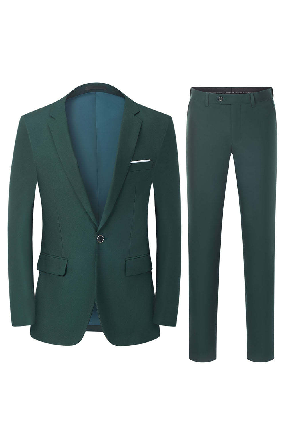 Leely Men's Dark Green 2-Piece Business Suits Notched Lapel One Button Slim Fit Wedding Suits
