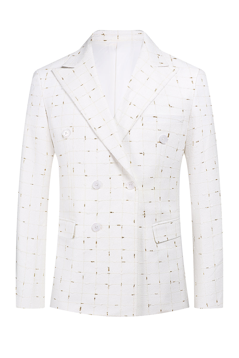 White Plaid Double Breasted 2 Piece Men's Prom Suits