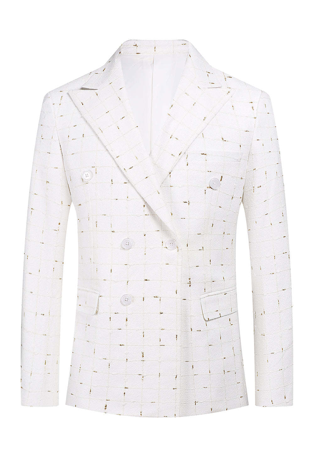 White Plaid Double Breasted 2 Piece Men's Prom Suits