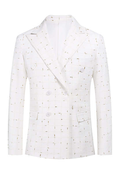 White Plaid Double Breasted 2 Piece Men's Prom Suits