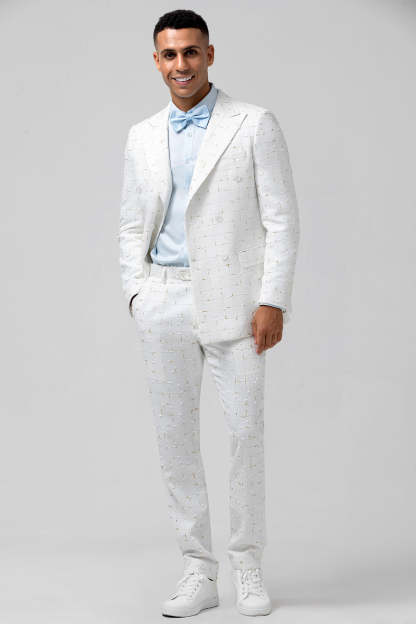 Leely 2 Piece White Plaid Groomsmen Suits