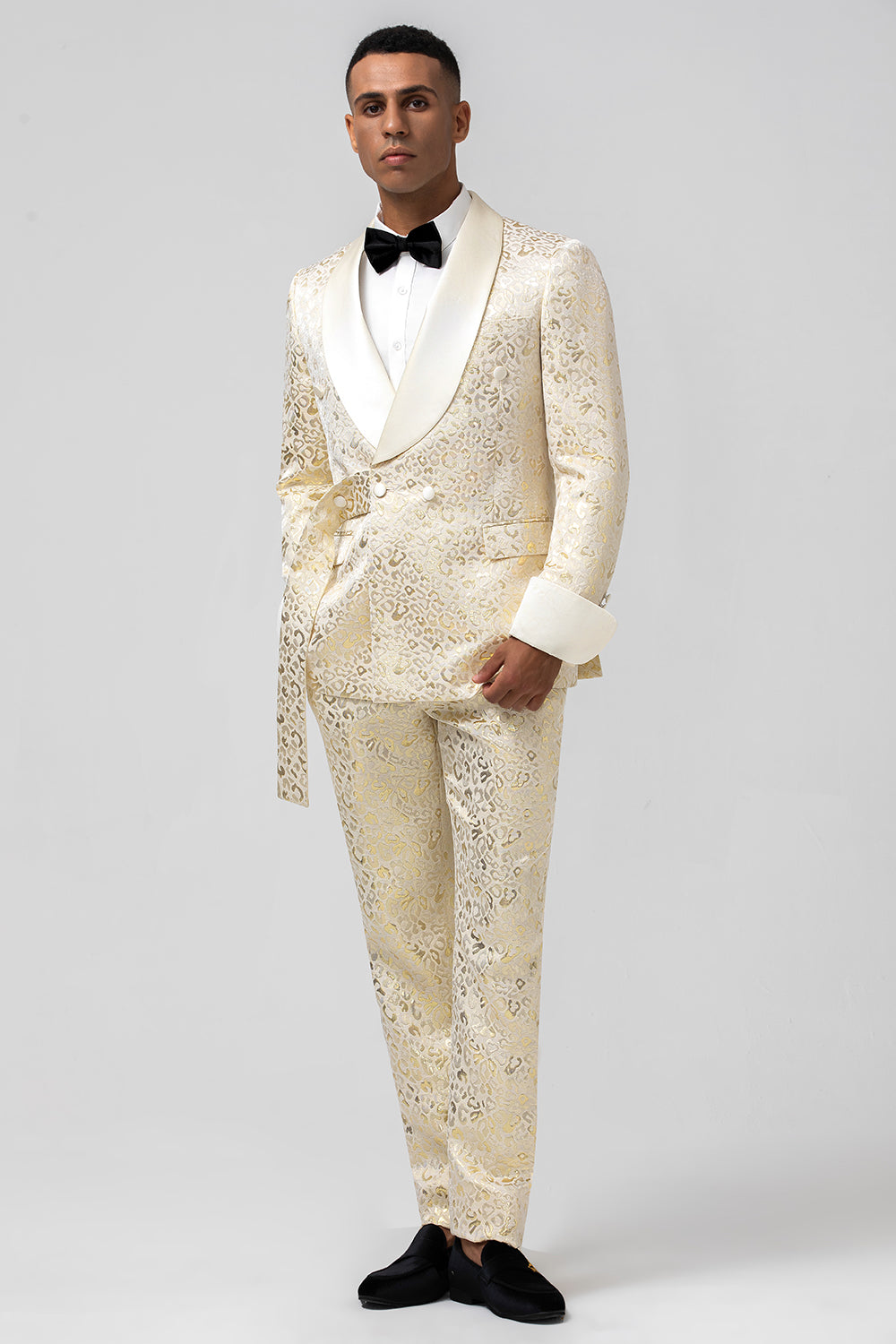 Leely Champagne 2 Piece Notched Lapel Men's Prom Suit with Pattern