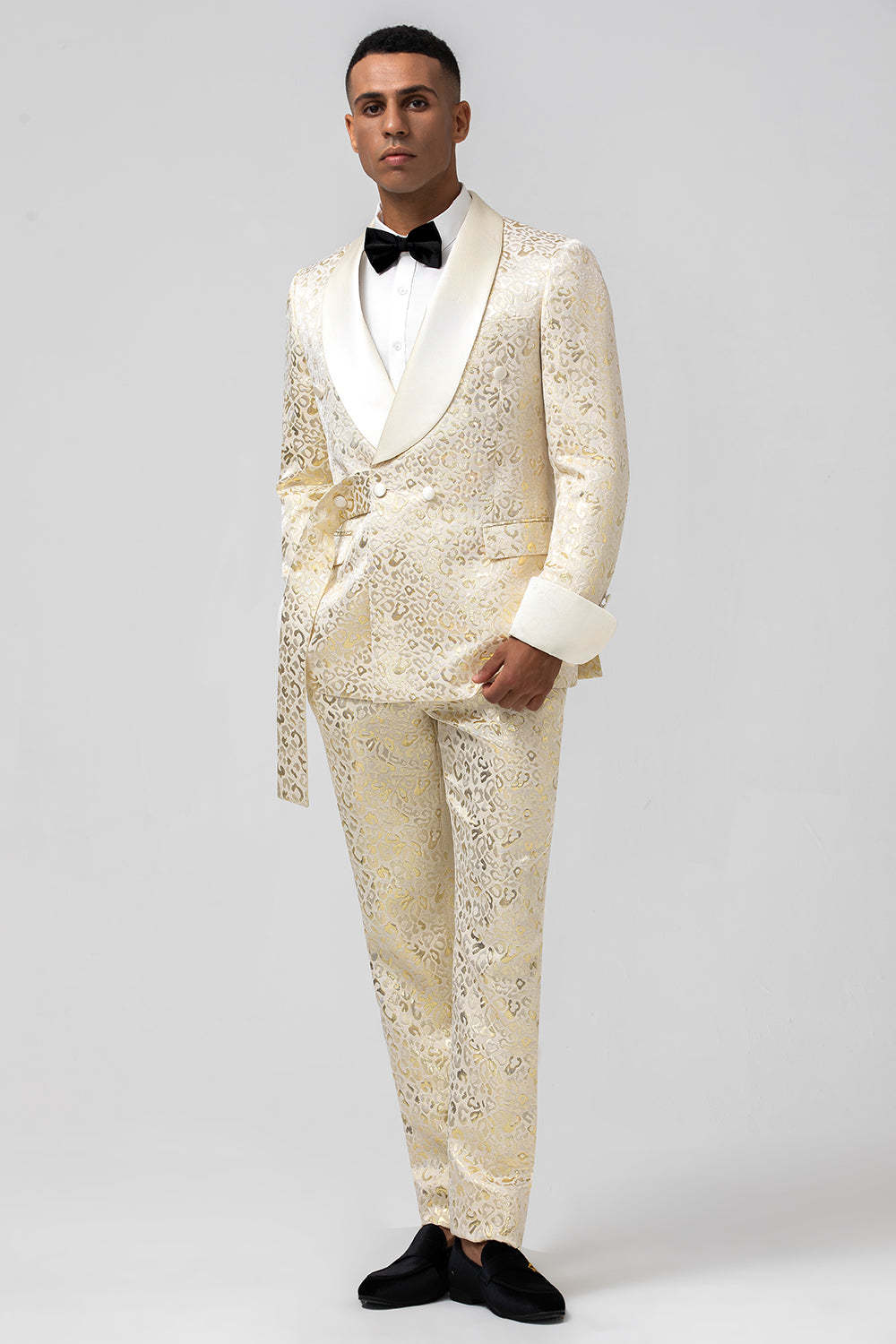 Leely Champagne 2 Piece Notched Lapel Men's Prom Suit with Pattern