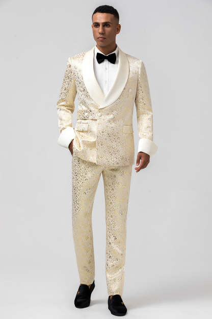 Champagne 2 Piece Notched Lapel Men's Prom Suit with Pattern