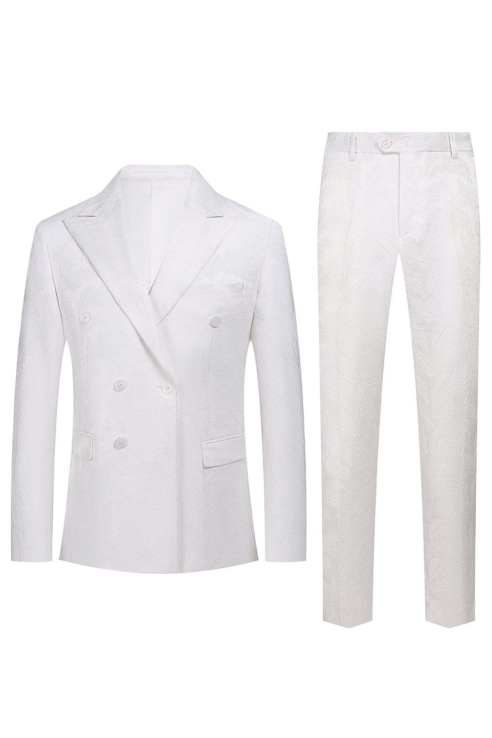 Leely White Jacquard 2 Piece Men's Suits Peak Lapel Double Breasted Party Tuxedo