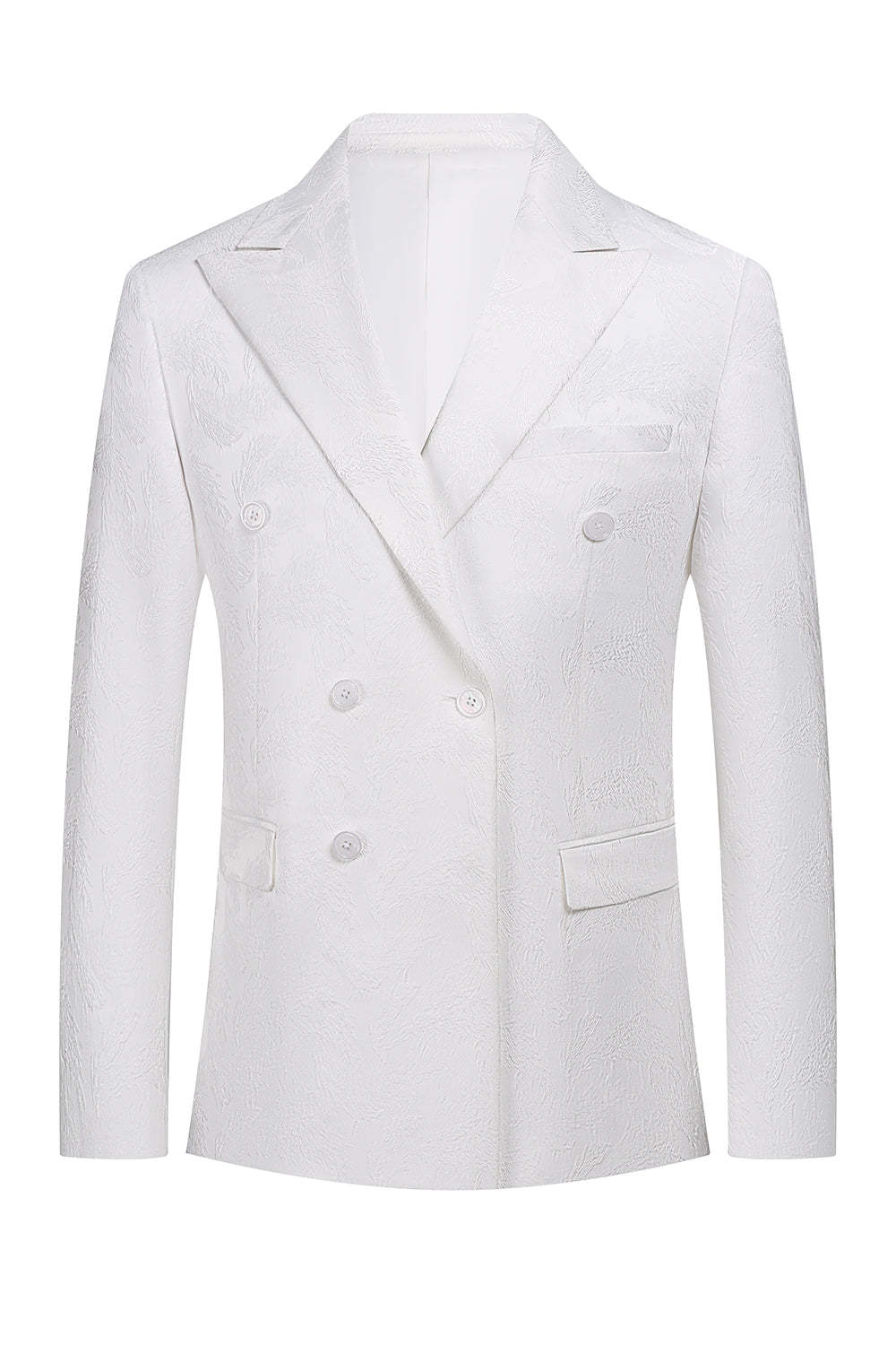 White Jacquard Double Breasted 2 Piece Men's Suits