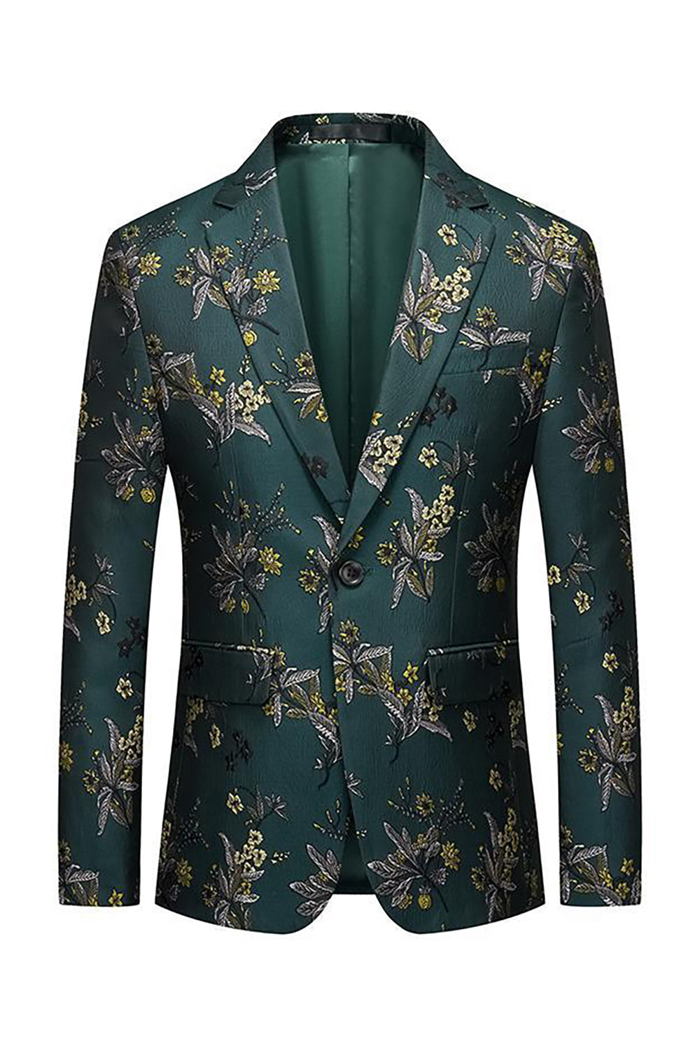 Leely Dark Green Men's Prom Blazer Embroidery Notched Lapel Party Jacket