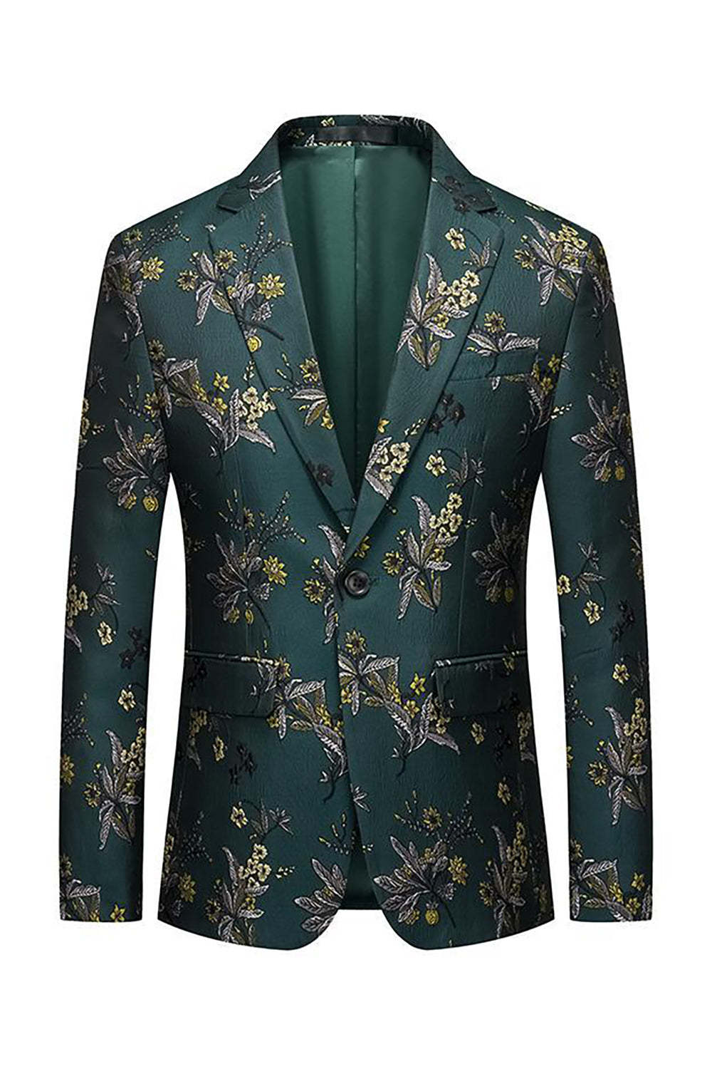 Leely Dark Green Men's Prom Blazer Embroidery Notched Lapel Party Jacket