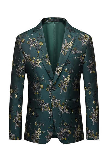 Leely Dark Green Men's Prom Blazer Embroidery Notched Lapel Party Jacket