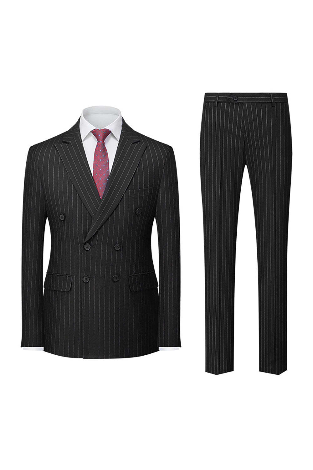 Leely Black 3 Piece Men Suits Peak Lapel Silm Fit Striped Formal Tuxedo