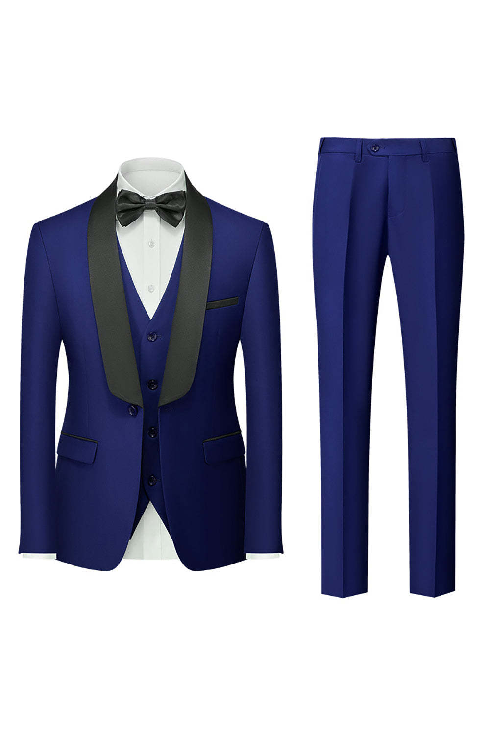 Leely Black 3 Piece Men Suits Shawl Lapel Formal Tuxedo