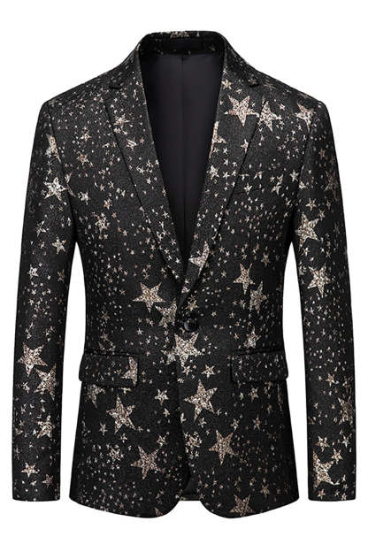 Leely Black Stars Men's Prom Blazer with Stars