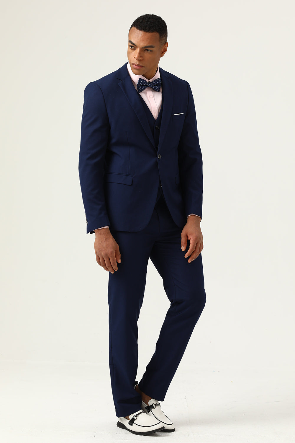 Leely Women Navy Blue Tuxedo Suits 3 Pieces Slim Fit Casual Men's Suits