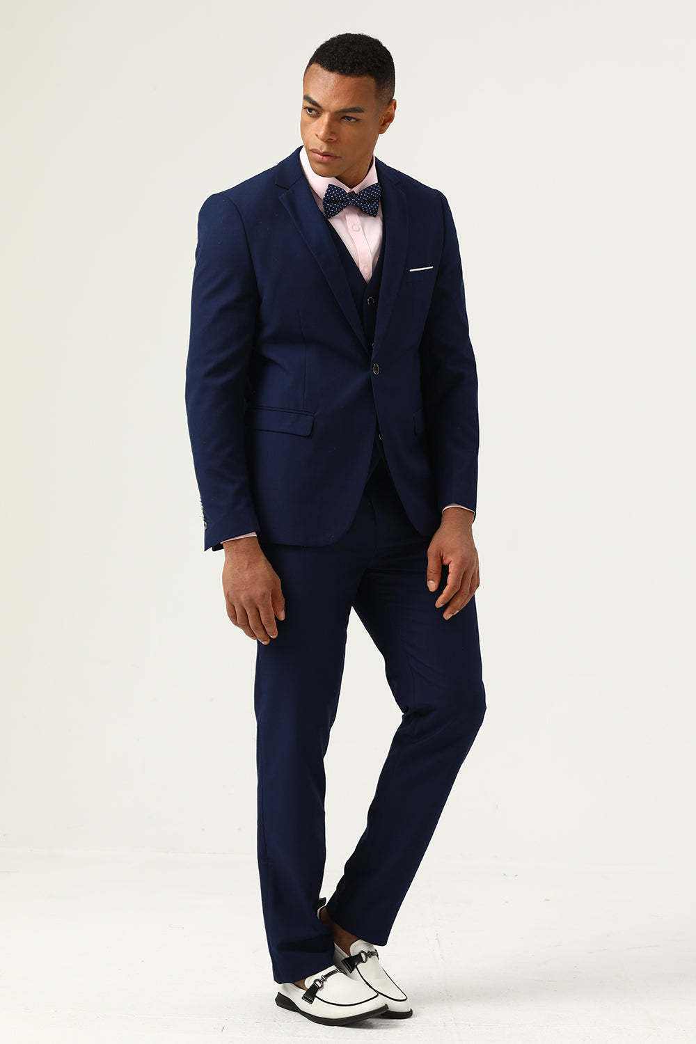 Leely Women Navy Blue Tuxedo Suits 3 Pieces Slim Fit Casual Men's Suits