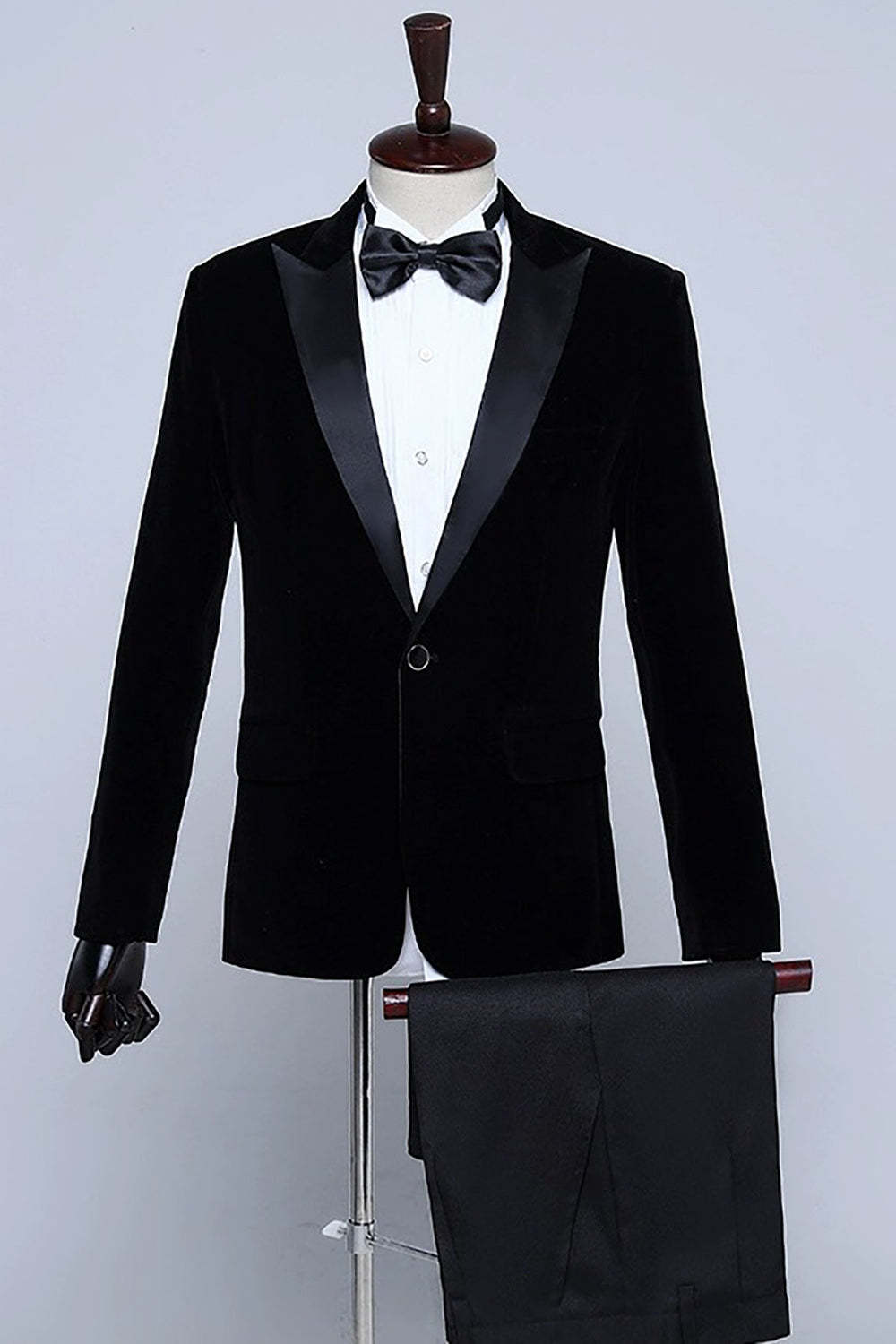 Leely Black Two-Pieces Velvet Men's Tuxedo for Party Peak Lapel Men's Suits