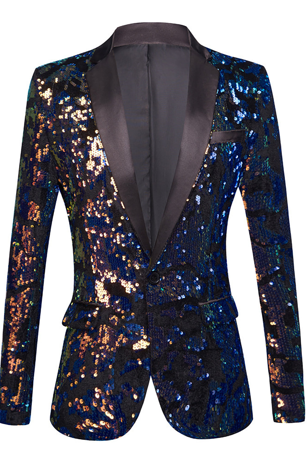 Sparkly Dark Blue Sequins Notched Lapel Men's Blazer