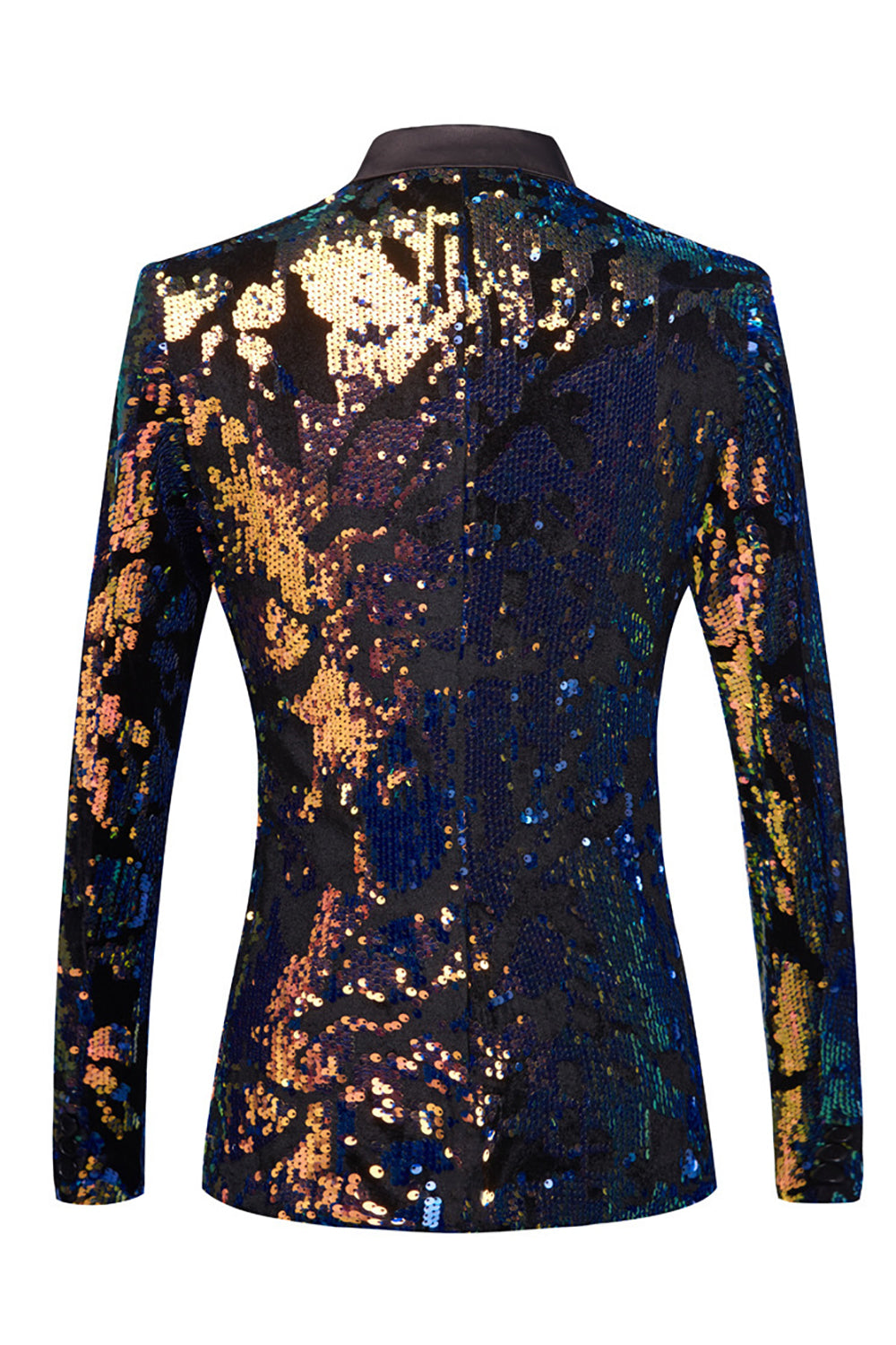 Sparkly Dark Blue Sequins Notched Lapel Men's Blazer