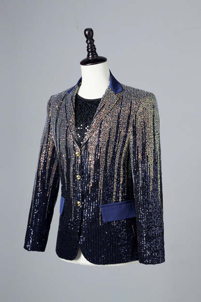 Glitter Navy Sequins Single-Breasted  Men's Blazer