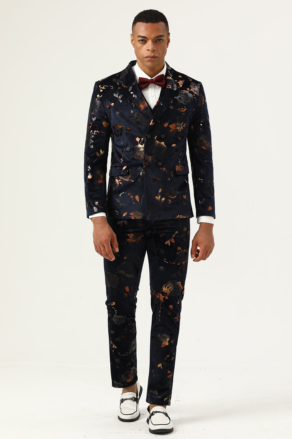 Leely Men Black Prom Suits Notched Lapel Double Breasted Men's Wedding Suits