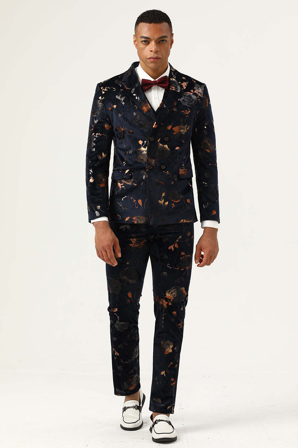 Leely Men Black Prom Suits Notched Lapel Double Breasted Men's Wedding Suits