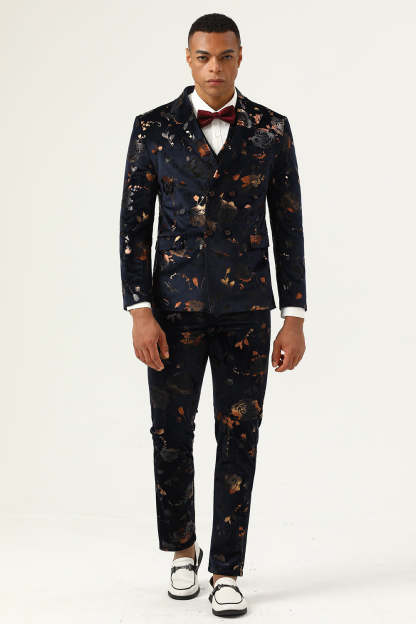 Leely Men Black Prom Suits Notched Lapel Double Breasted Men's Wedding Suits