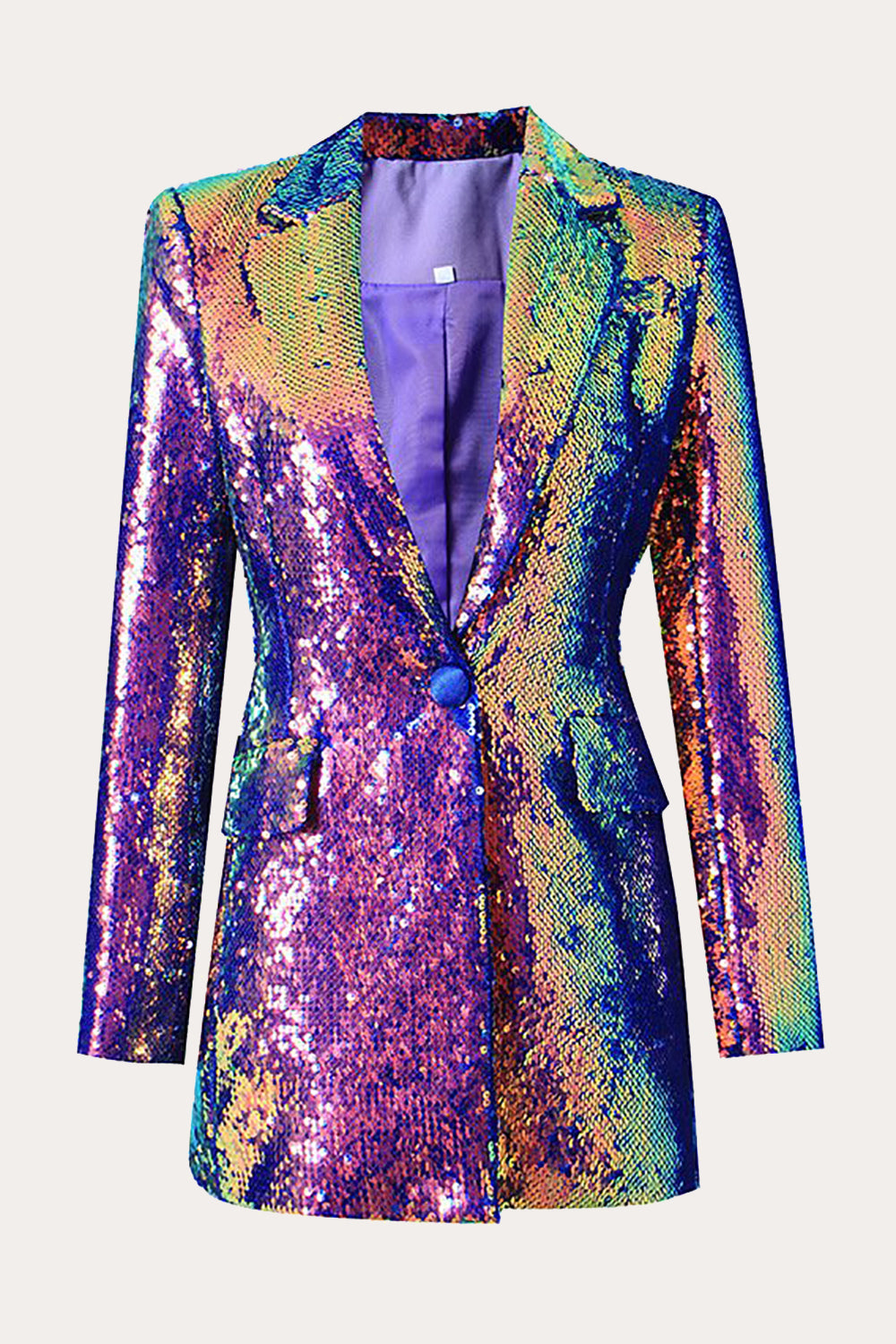 Leely Women Sparkly Purple Sequins Prom Blazer Notched Lapel Party Jacket
