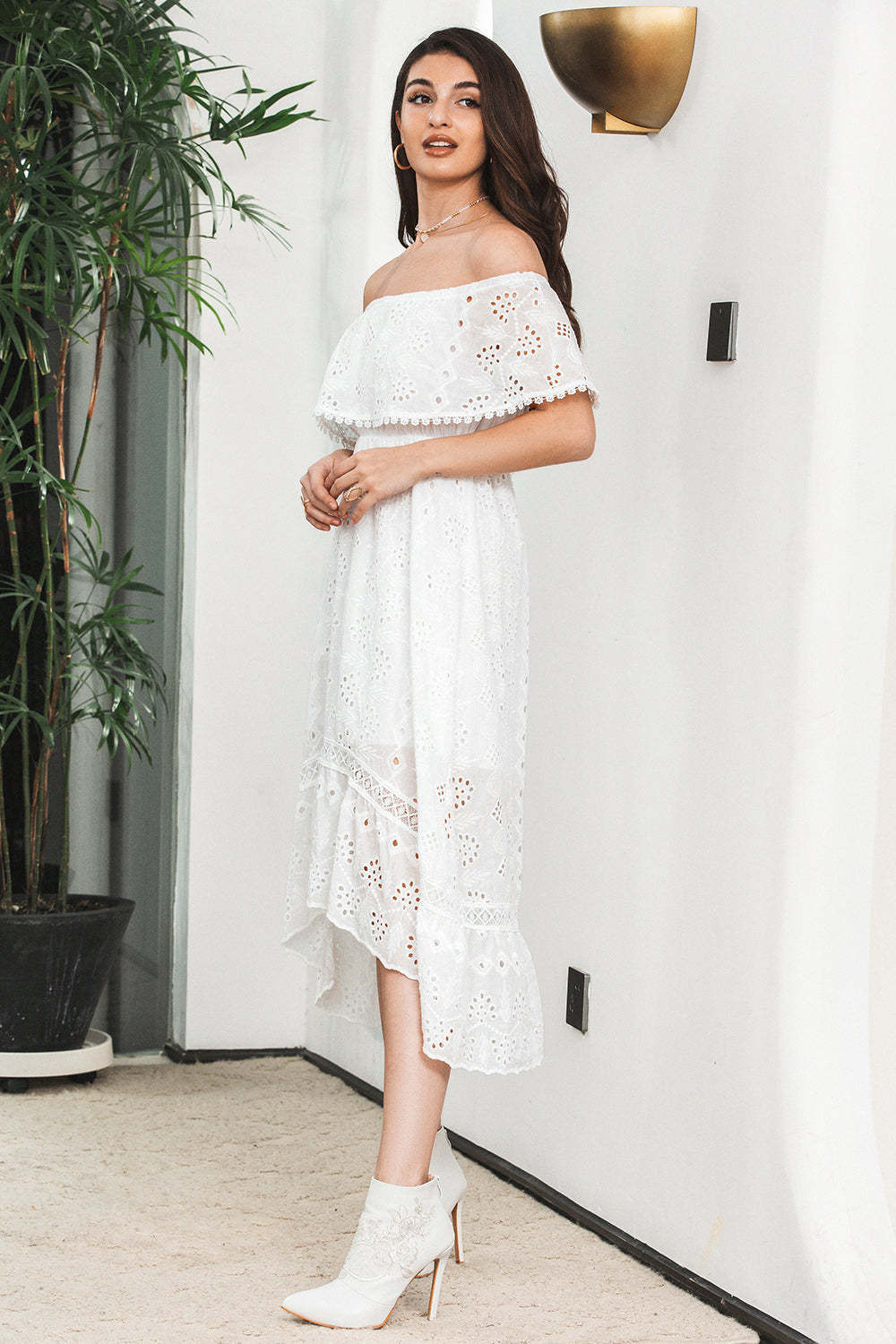 Simple White High Low Hollow Boho Asymmetrical Graduation Dress