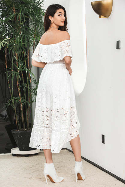Simple White High Low Hollow Boho Asymmetrical Graduation Dress