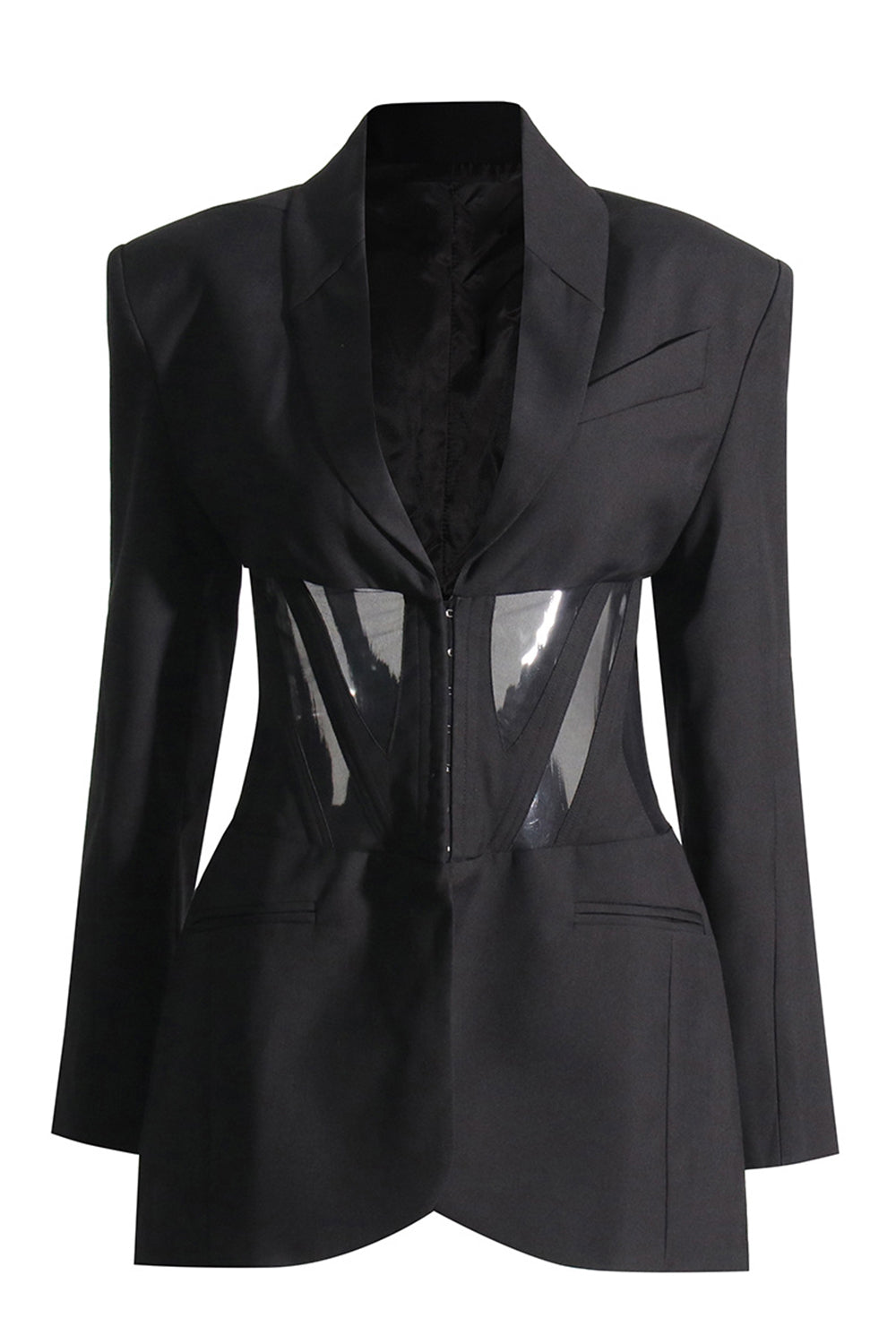 Leely Black Corset Shawl Lapel Buckled Women Blazer