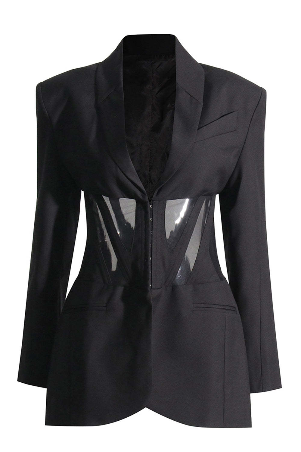 Leely Black Corset Shawl Lapel Buckled Women Blazer