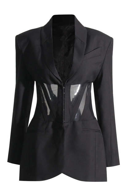 Leely Black Corset Shawl Lapel Buckled Women Blazer