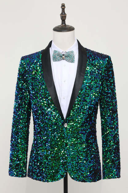 Leely Sparkly Men's Prom Blazer Green Men's Sequined Party Suits Jacket