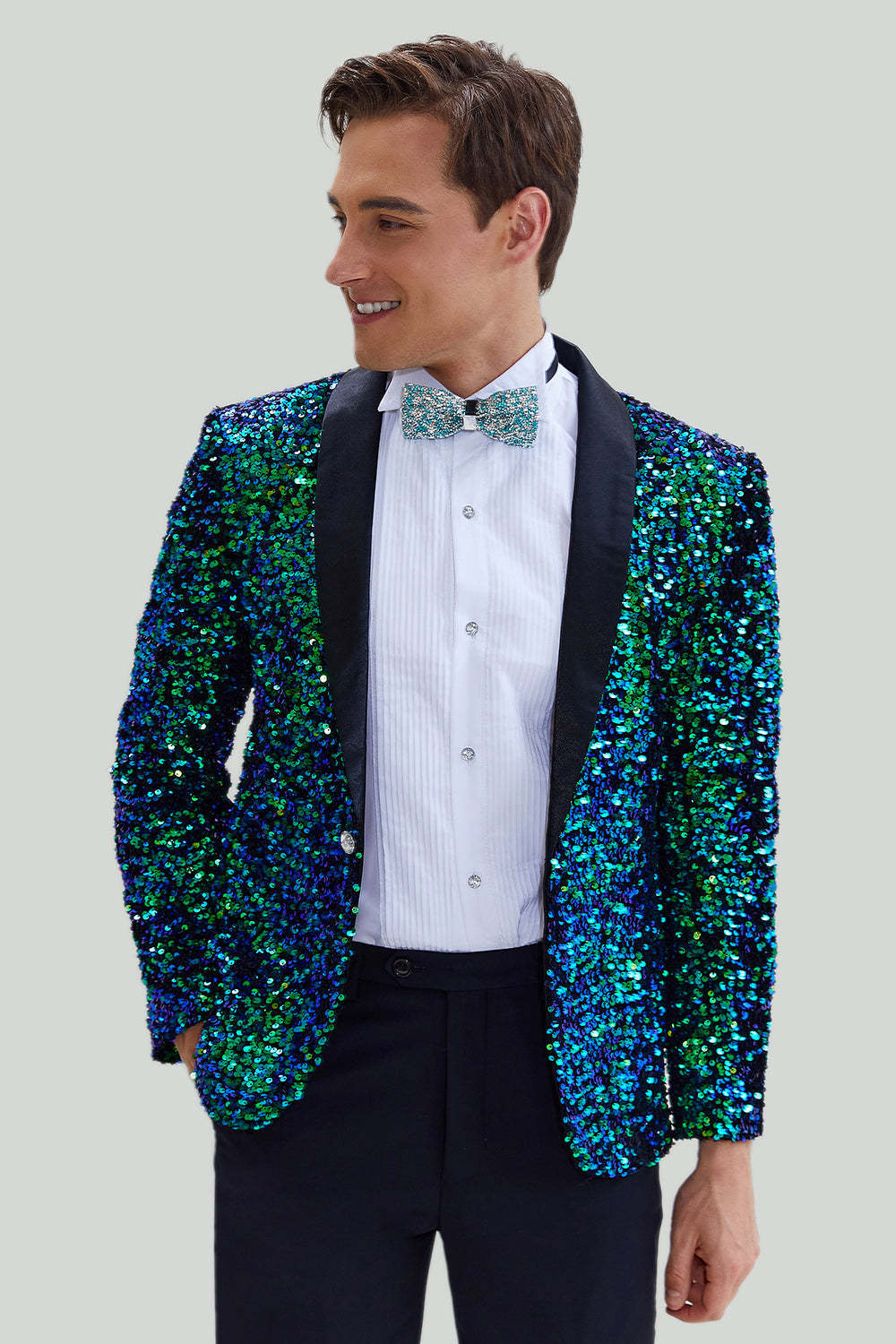 Green Sequined Men's Blazer Jacket