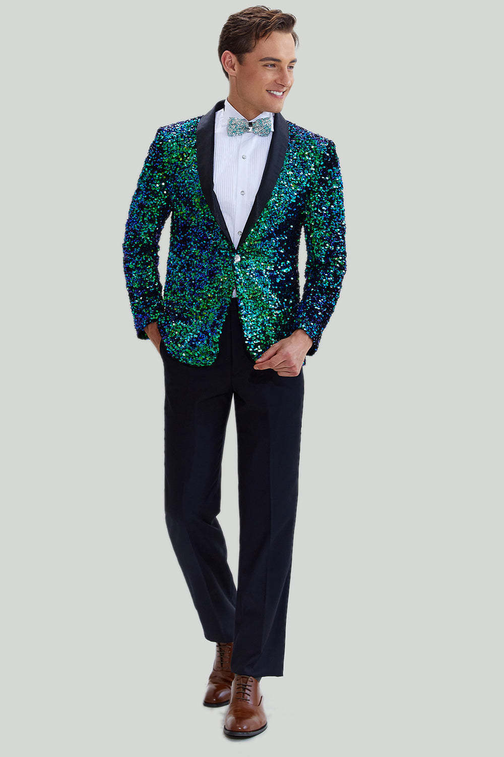 Green Men's Sequined Blazer Jacket