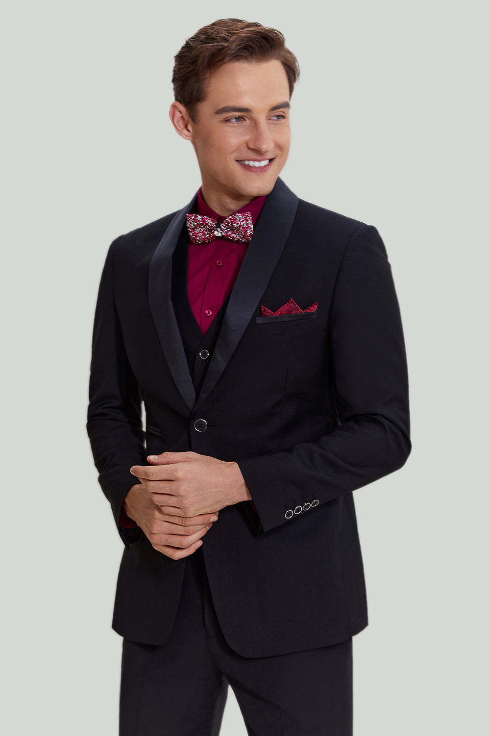 Leely Men's 3 Piece Slim Fit Homecoming Suit Black Shawl Lapel Prom Suits & Tuxedo