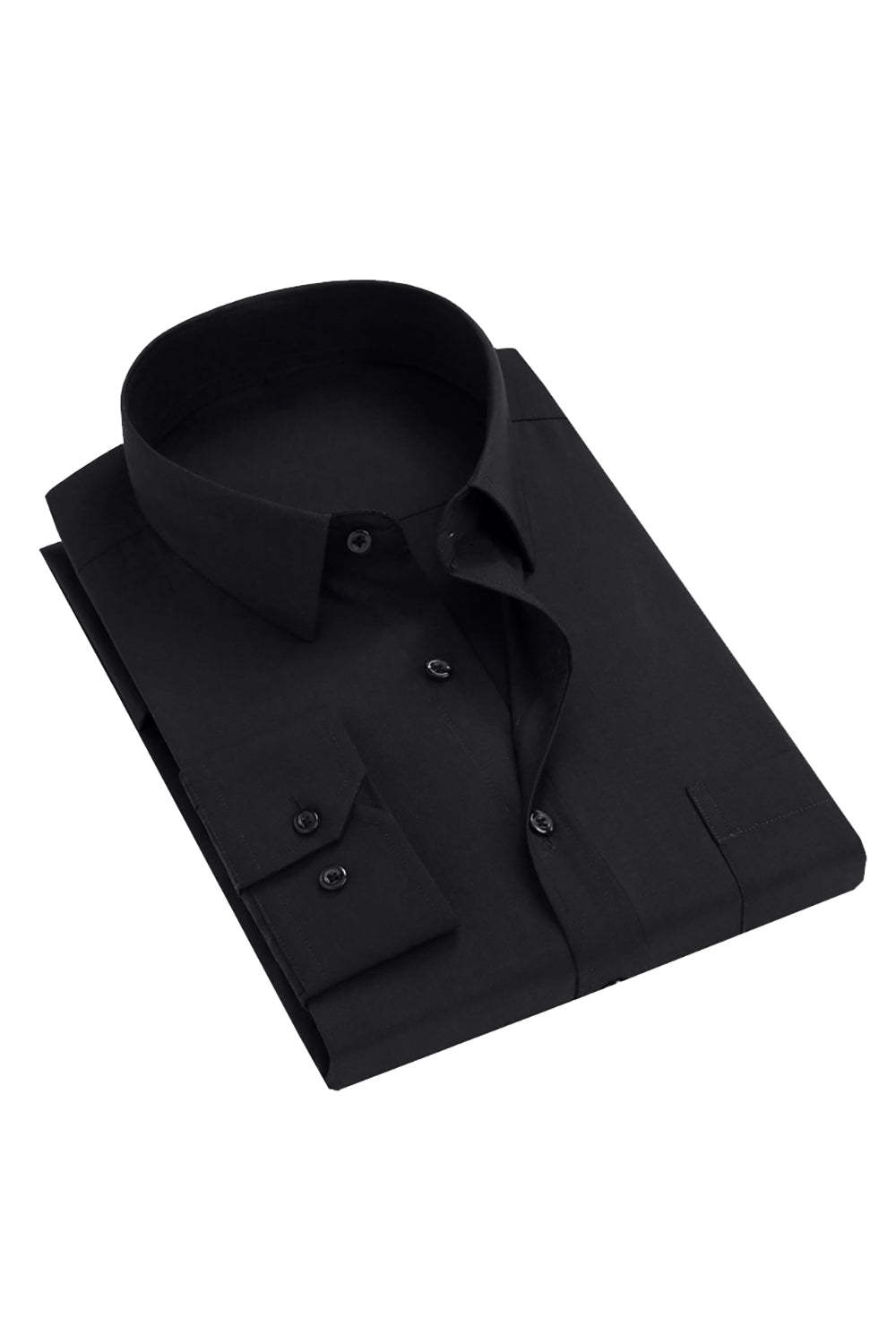 Leely Men's Black Solid Long Sleeves Dress Shirt Stretch Button Down Suit Shirt