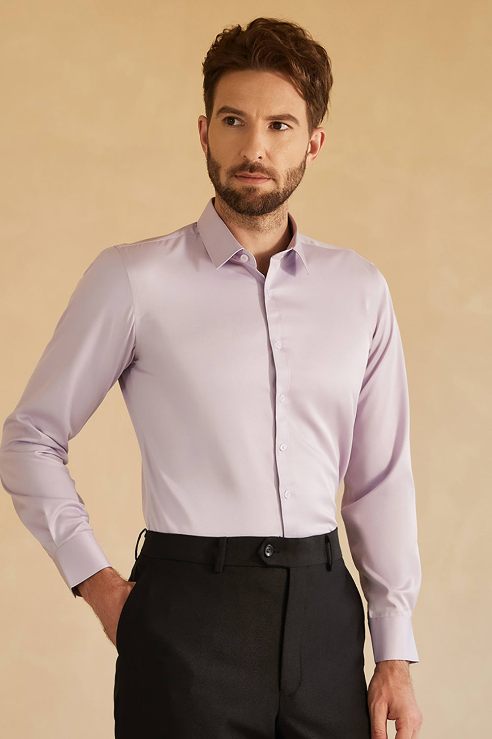Long Sleeves Camel Solid Suit Shirt